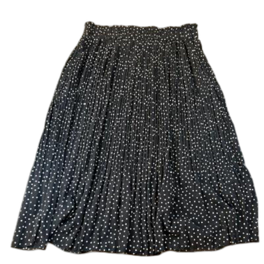 Simlu Black White Polka Dot Pleated Midi Skirt Women Size XL